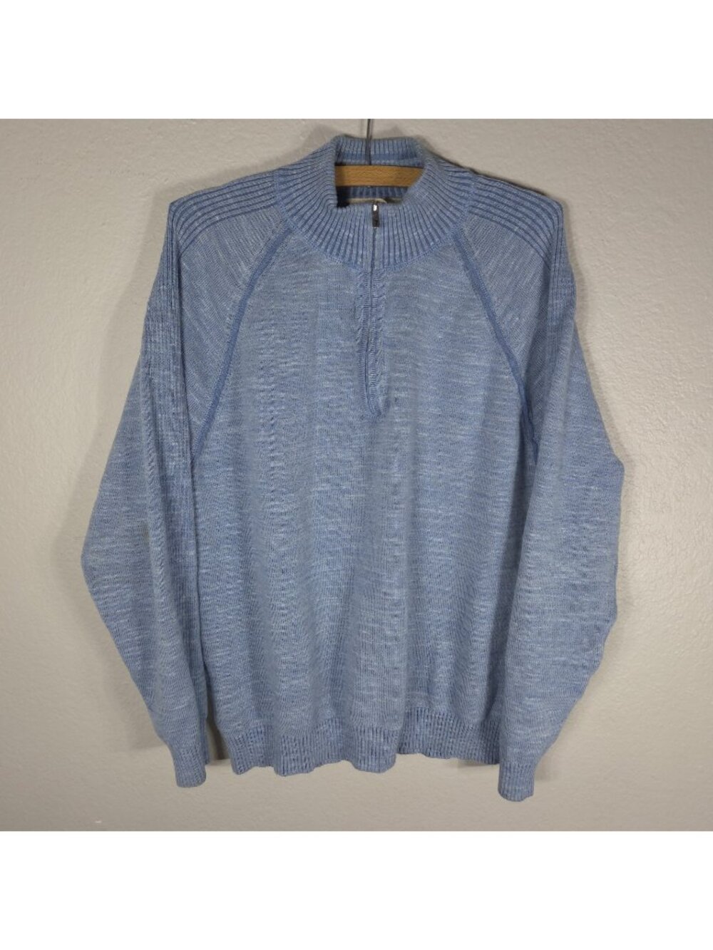 Tommy Bahama Reversible Men's Knit Sweater L Half Zip Soft Blue Mock Neck